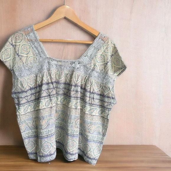 NWT Lucky Brand Square Neck Printed Beach Tee Size M - Picture 5 of 6